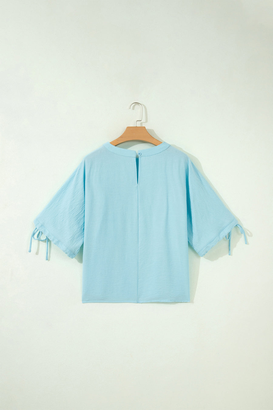 Meadow Mist Green Tie Half Sleeve Pleated Detail Babydoll Blouse