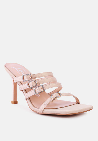 Times Up Diamante Buckle Mid Heel Sandals- 3 Colors