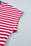Striped Contrast Trim V-Neck T-Shirt and Drawstring Elastic Waist Shorts Set- 4 Colors