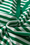 Green Striped Collared V-Neck Short Puff Sleeve Top