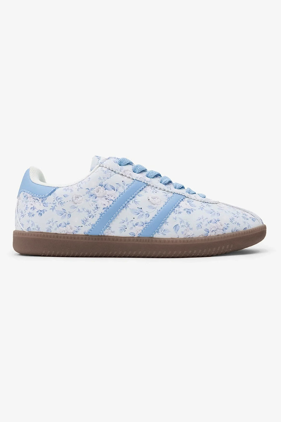 Light Blue Floral Print PU Leather Sneakers