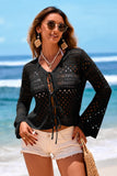 Tie Front Crochet Flare Sleeve Knit Cover-Up- 3 Colors
