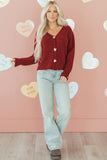 Red Heart Metal Button V-Neck Cardigan