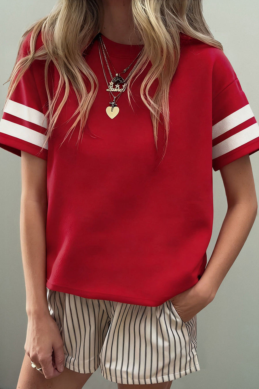 Varsity Striped Short Sleeve Crew Neck T-Shirt- 3 Colors