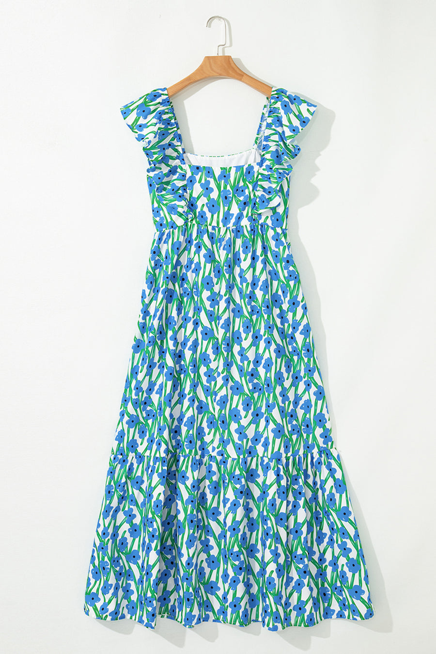 Floral Print Square Neck Ruffled Strap Maxi Dress- 2 Colors