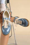 Blue Two-Tone Suede Patchwork Lace-Up Sneakers