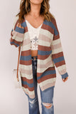 Blue Multi Openwork Color Block Knit Cardigan