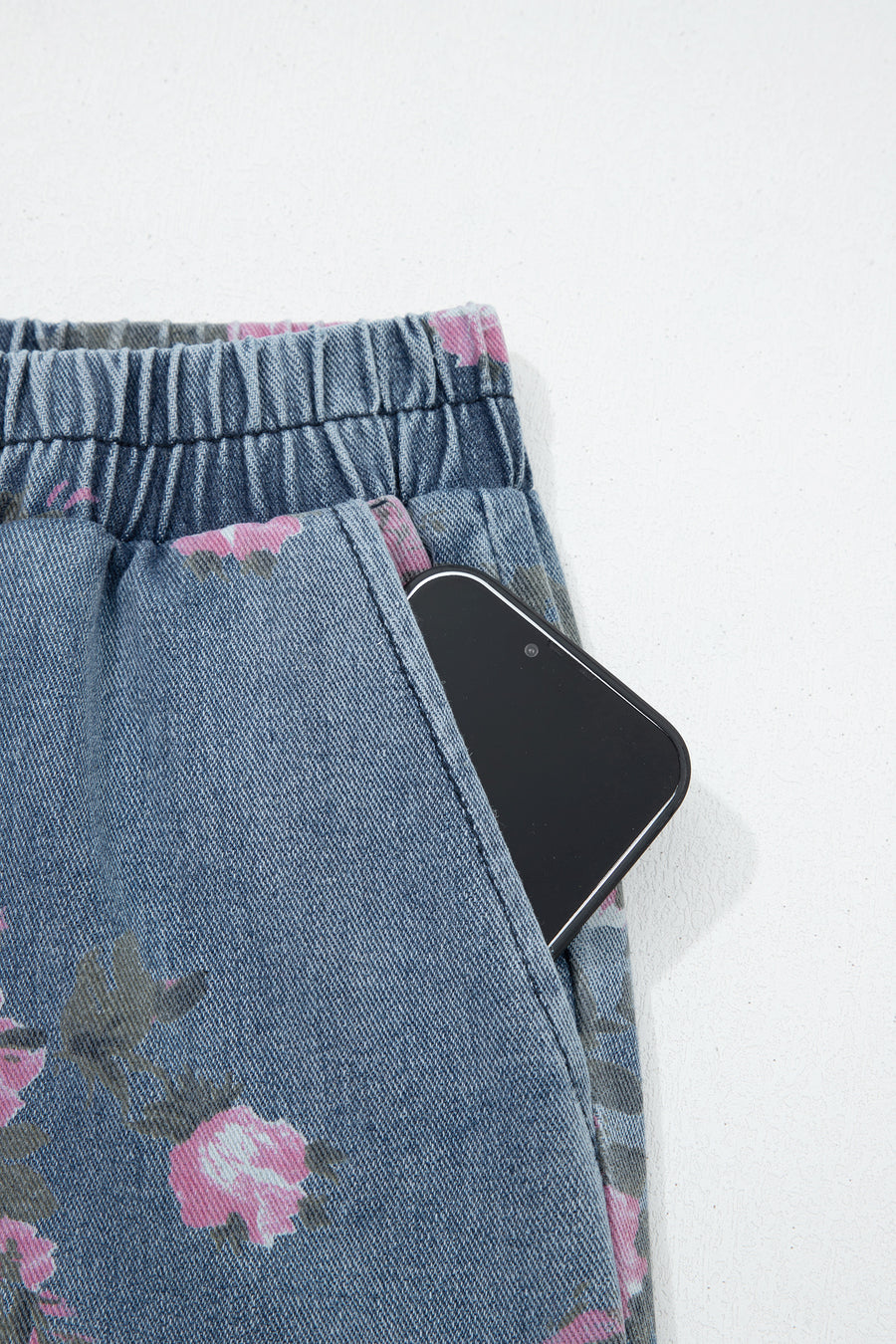 Floral Print Elastic Waist Pull-On Jeans