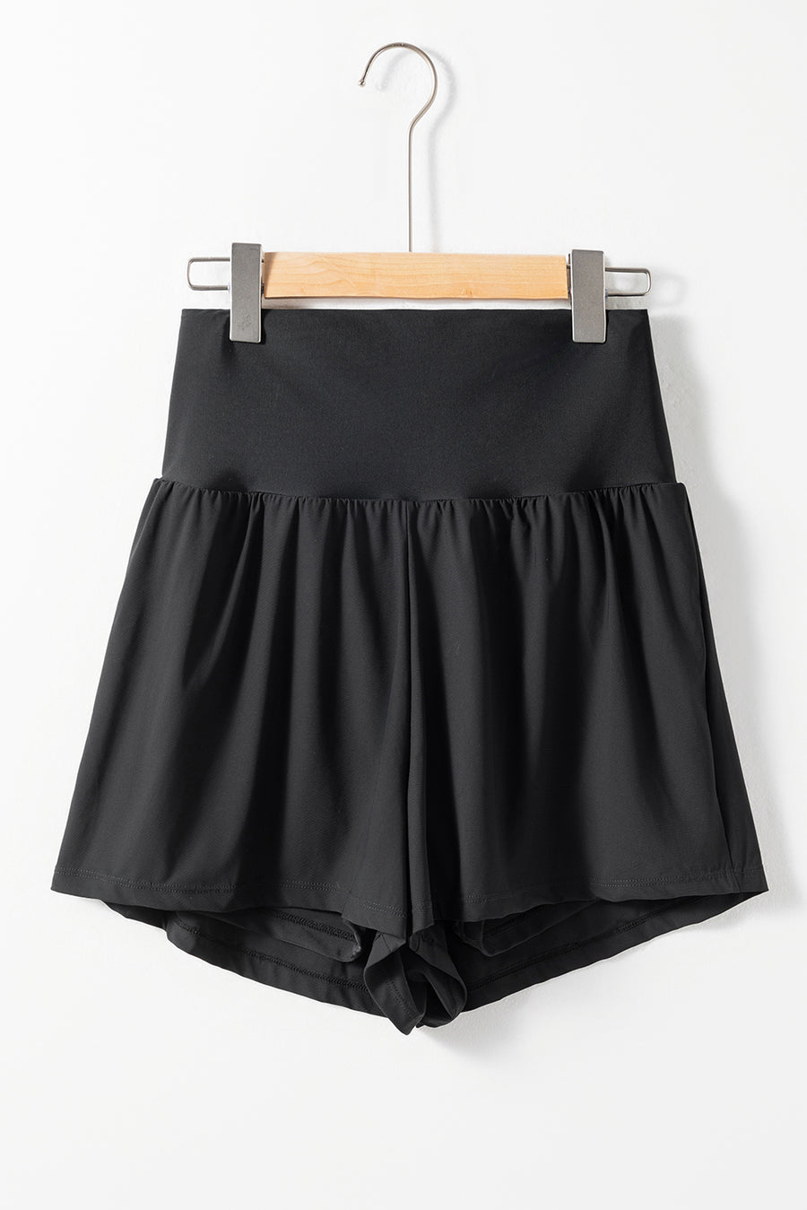 Black High-Waist Wide Band Back Pocket Swim Shorts