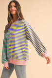 Striped Color Block Drop Shoulder Oversized Sweatshirt- 2 Colors