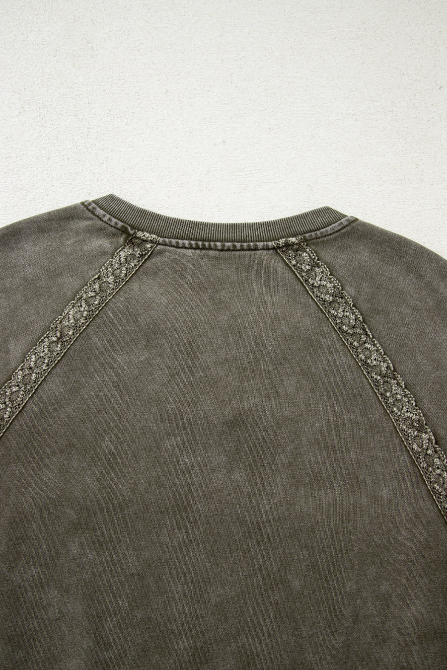Lace Applique Notched Neck Mineral Wash Baggy Sweatshirt- 4 Colors