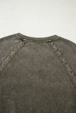 Lace Applique Notched Neck Mineral Wash Baggy Sweatshirt- 4 Colors