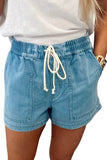 Drawstring Elastic Waist Denim Shorts