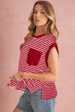Striped Chest Pocket Crew Neck Muscle Tee- 2 Colors