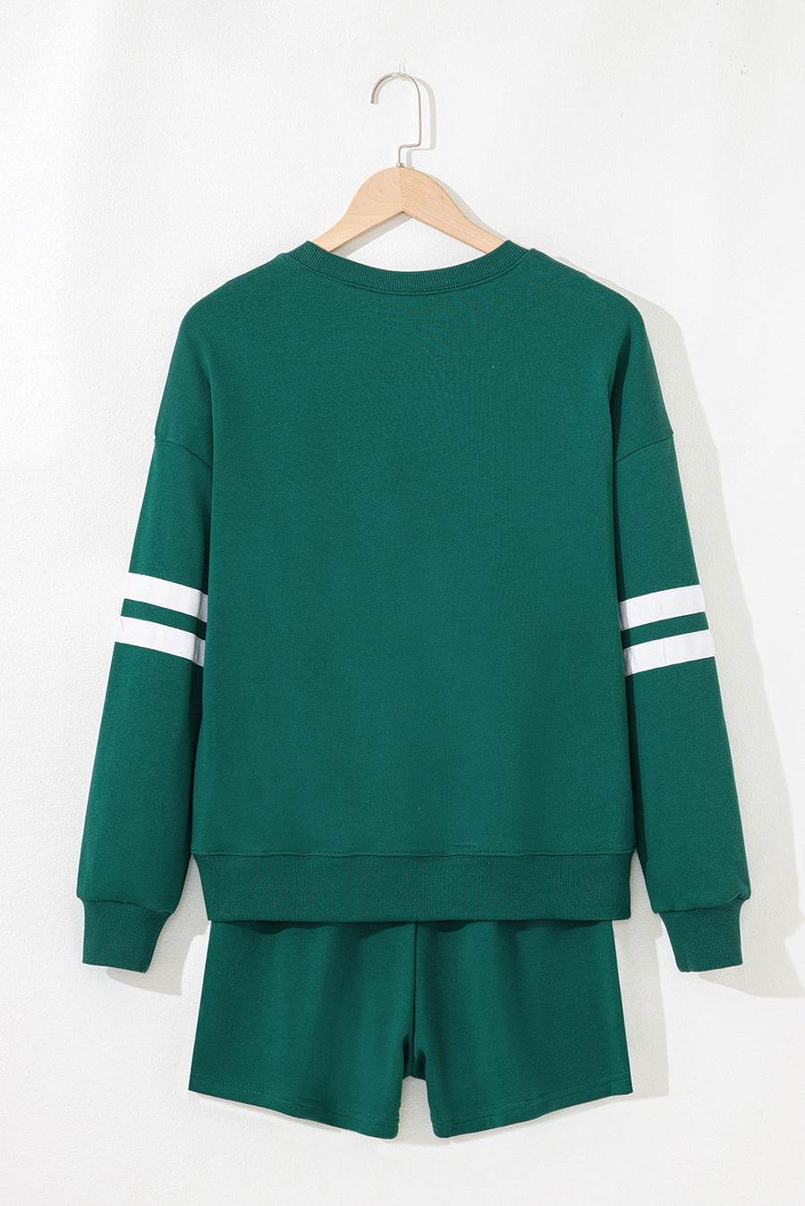 Varsity Striped Sleeve Drop Shoulder Sweatshirt and Shorts Set- 5 Colors