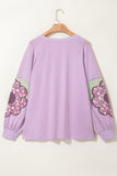 Plus Size Lavender Floral Patched Color Block Pullover Shirt