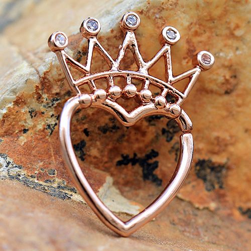 16g Rose Gold Jeweled Crown Heart Seamless Cartilage Earring