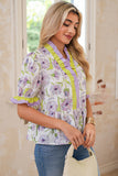 Lavender Floral Frill V-Neck Smocked Peplum Blouse