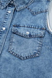 Dusk Blue Button-Up Collared Sleeveless Denim Shirt