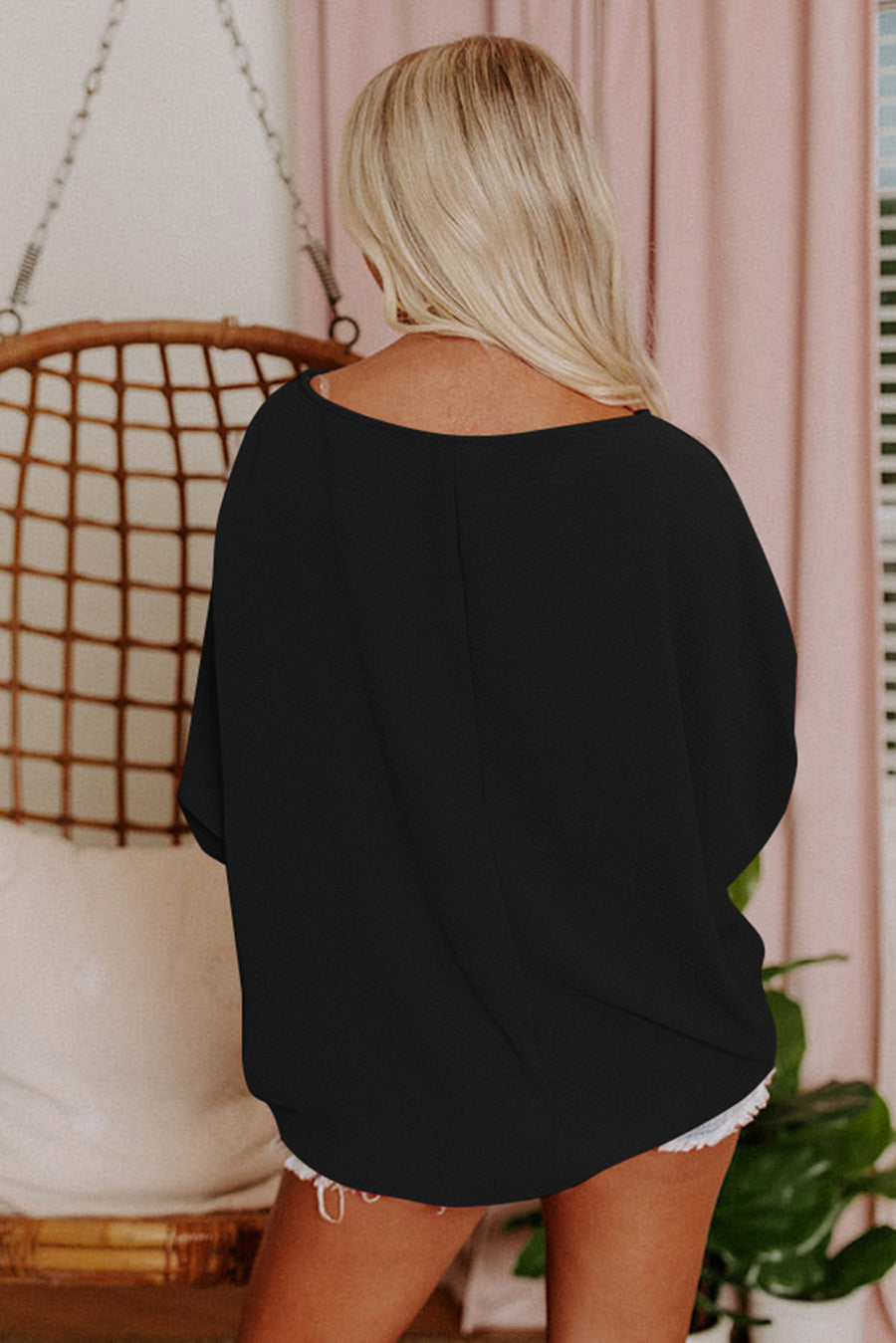 Shirred Cuffs Short Sleeve Blouse- 2 Colors