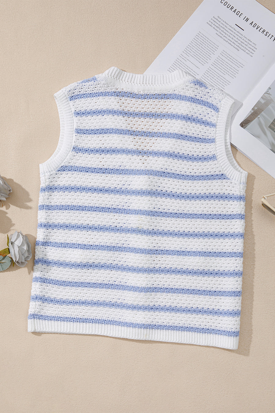 Striped V-Neck Button-Up Knit Vest- 2 Colors