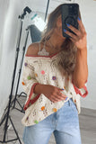 Ivory Floral Crochet Contrast Trim Knit Sweater