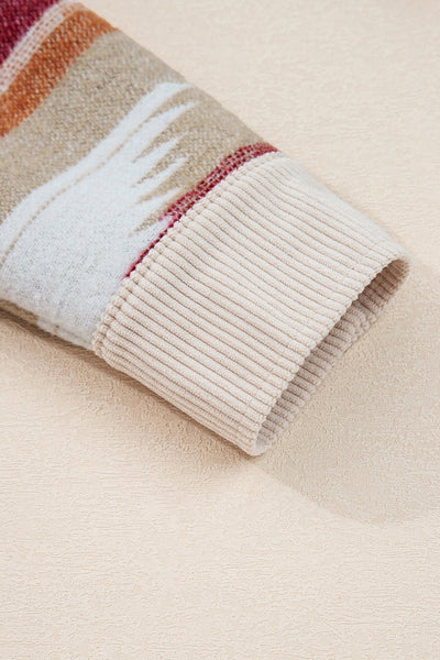 Multicolour Western Aztec Ribbed Patchwork Double Flap Pocket Raw Hem Shacket