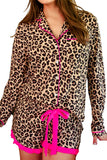 Light French Beige Leopard Ruffle Long Sleeve Pajama Set