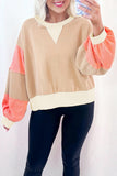 Beige Multi Waffle Knit Patchwork Color Block Pullover Sweatshirt