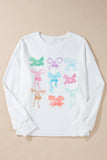 White & Pastel Bows Loose Fit Drop Sleeve Sweatshirt