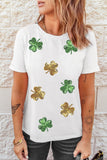 White Sequin Clovers Graphic T-Shirt