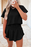 Cropped Tee and Curved Hem High Waist Skort Set- 2 Colors