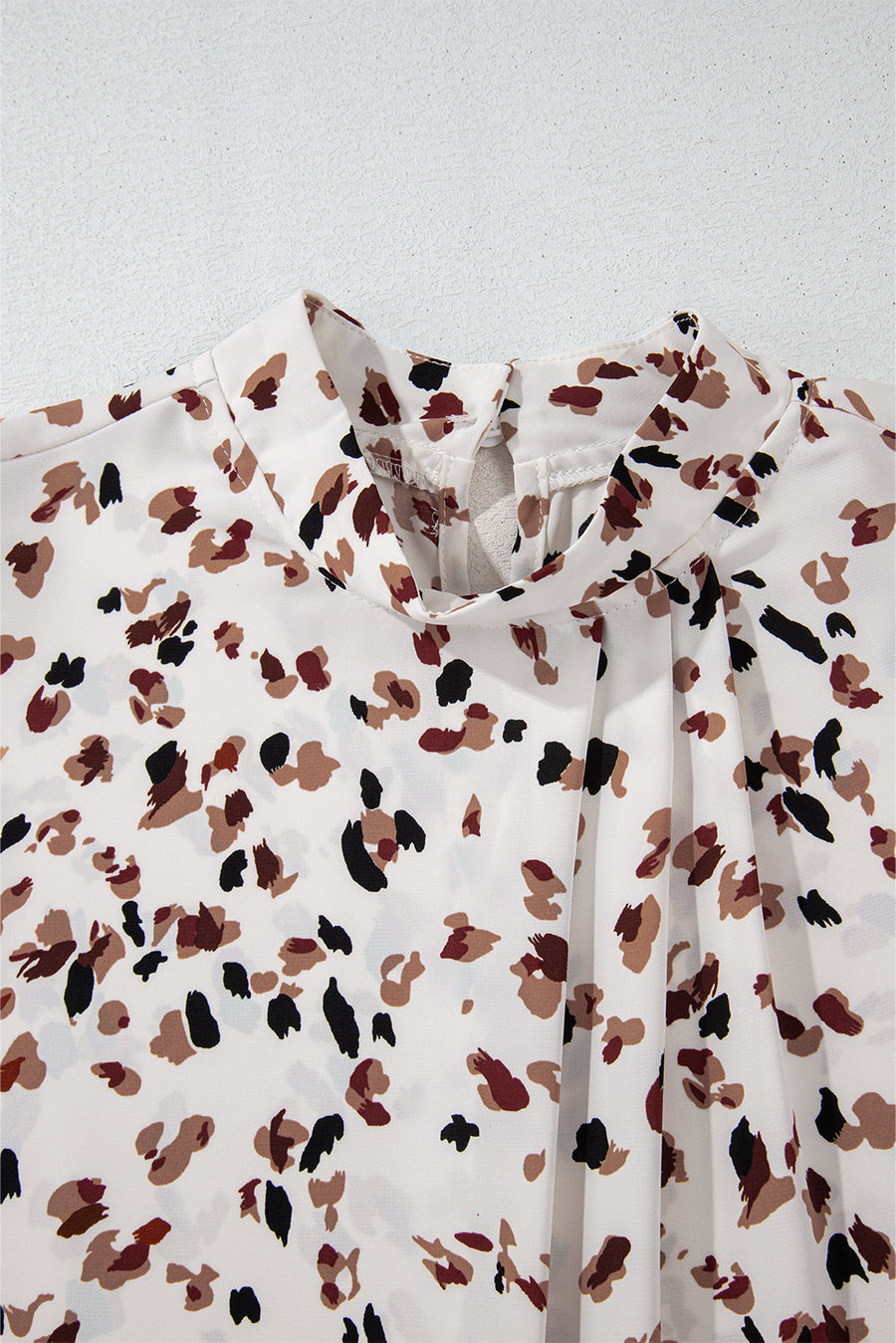 Leopard Print Mock Neck Long Sleeve Pleated Blouse- 2 Colors