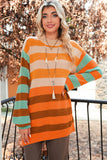 Orange Multi Color Block High Neck Drop Shoulder Sweater