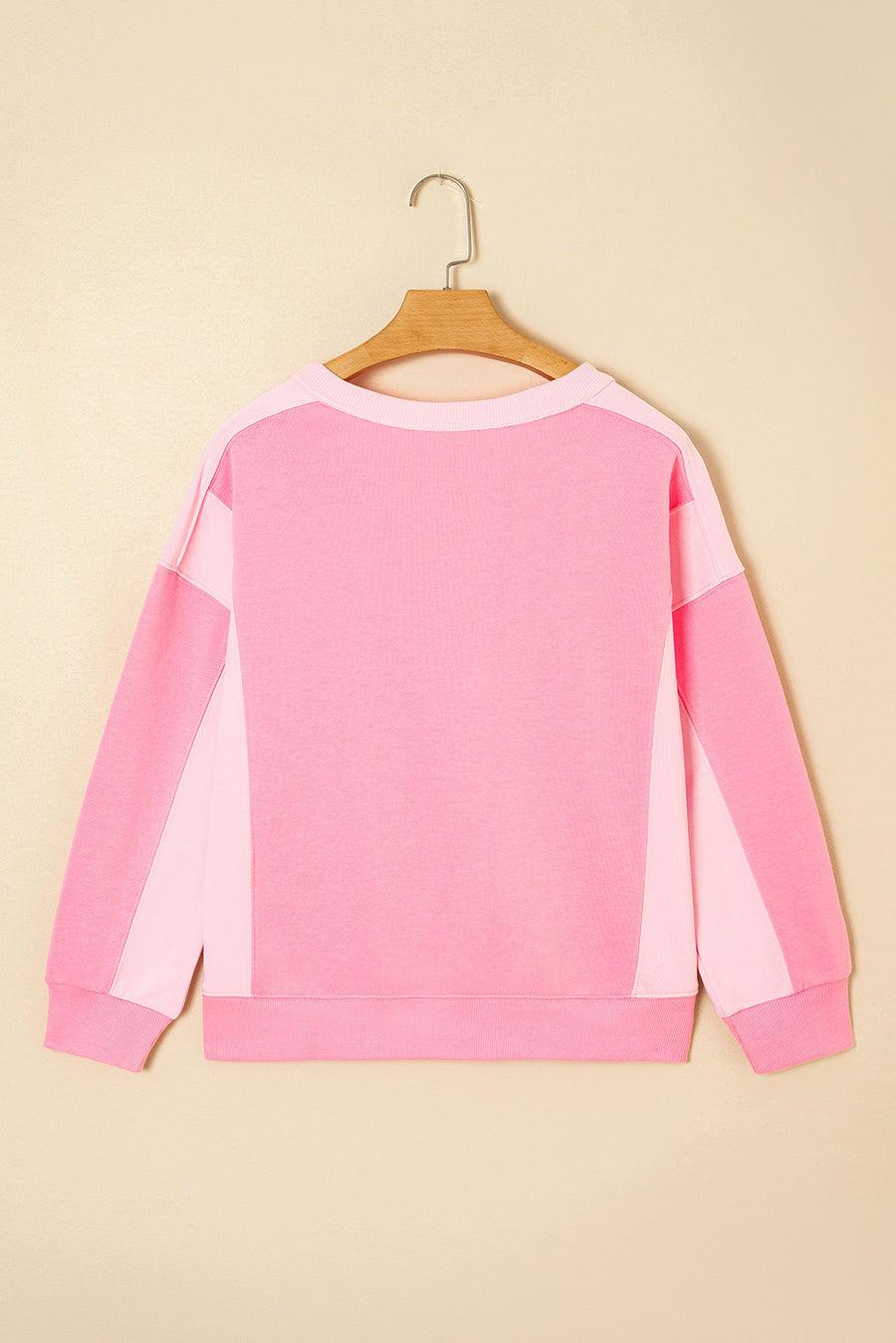 Pink Color Block Patchwork Drop Shoulder Loose Fit Sweatshirt