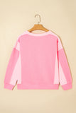 Pink Color Block Patchwork Drop Shoulder Loose Fit Sweatshirt