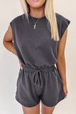 Cut-Out Back Drawstring Knit Romper- 2 Colors