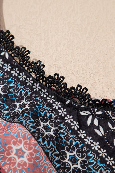 Red Geometric Paisley Print Sleeveless Mini Dress