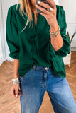 Frilled V-Neck Bow Detail 3/4 Sleeve Blouse- 2 Colors