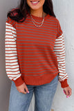 Rust Striped Contrast Sleeve Drop Shoulder Long Sleeve Sweatshirt