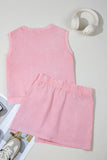 Yellow Cream Solid Color Washed Sleeveless Top Split Skort Cotton 2pcs Outfit
