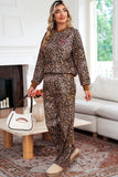 Leopard Print & Embroidered Bow Long Sleeve Top and Pants Set