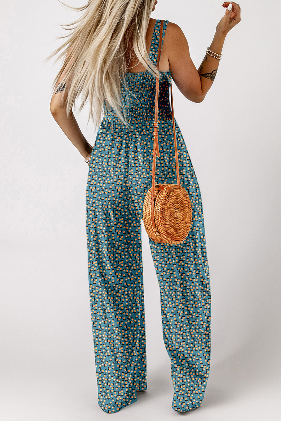 Floral Square Neck Stretch High-Waist Jumpsuit- 3 Colors