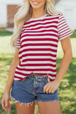 Red and White Striped Crew Neck T-Shirt