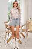 Floral Mock Neck Long Sleeve Mesh Blouse- 2 Colors