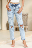Light Wash Frayed Slim Fit High-Waist Jeans
