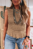 Shirred Slim Fit Ruffle Hem Tank Top- 2 Colors