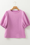 Orchid Textured Crew Neck Puff Sleeve Blouse
