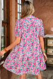 Pink Multi Floral Button-Up Puff Sleeve A-Line Mini Dress