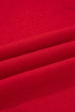 Red Ribbed Edge Sailor Collar V-Neck Loose Fit Sweater